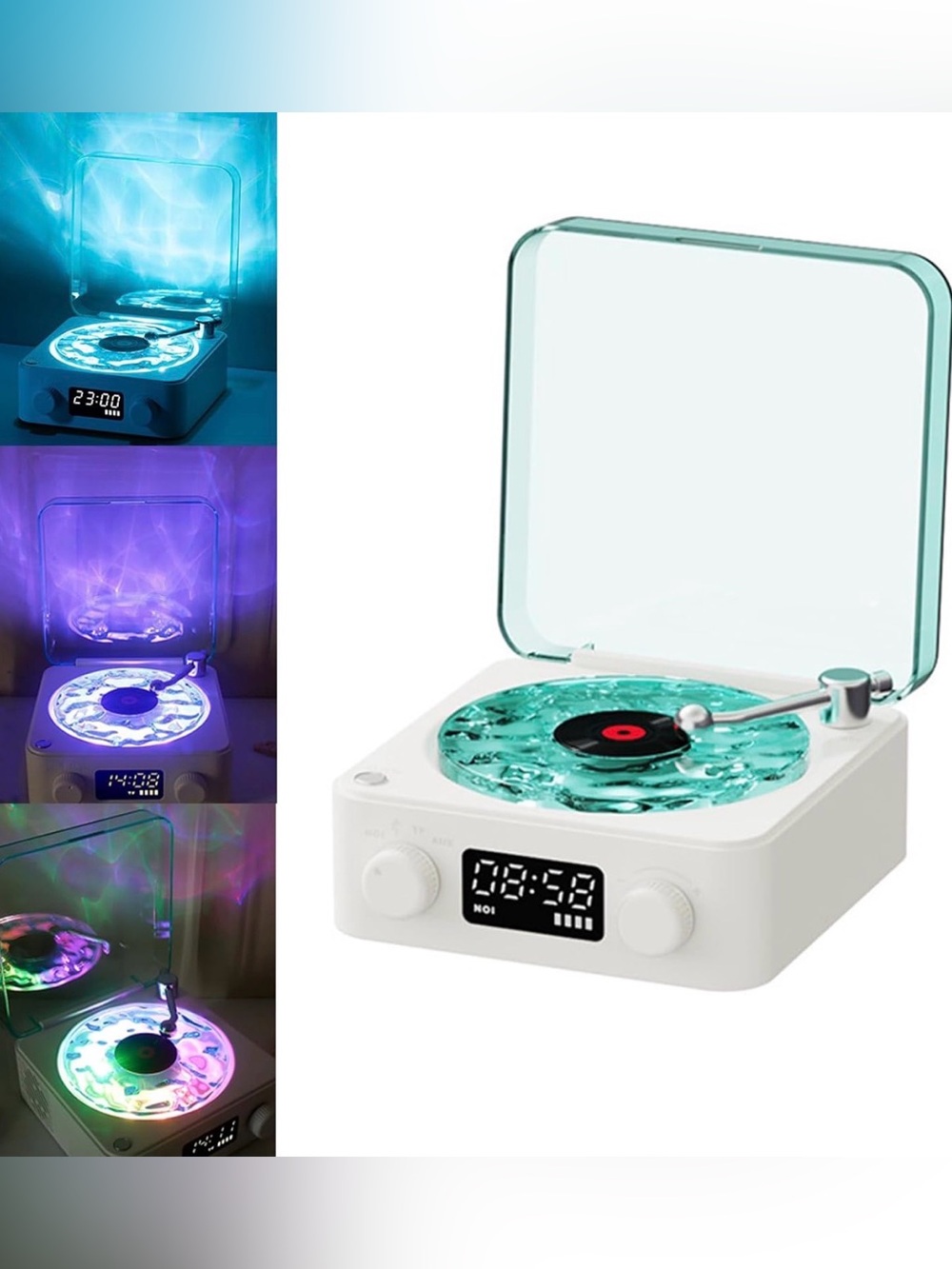Waves Vinyl Player Bluetooth Speaker Water Ripple Light White